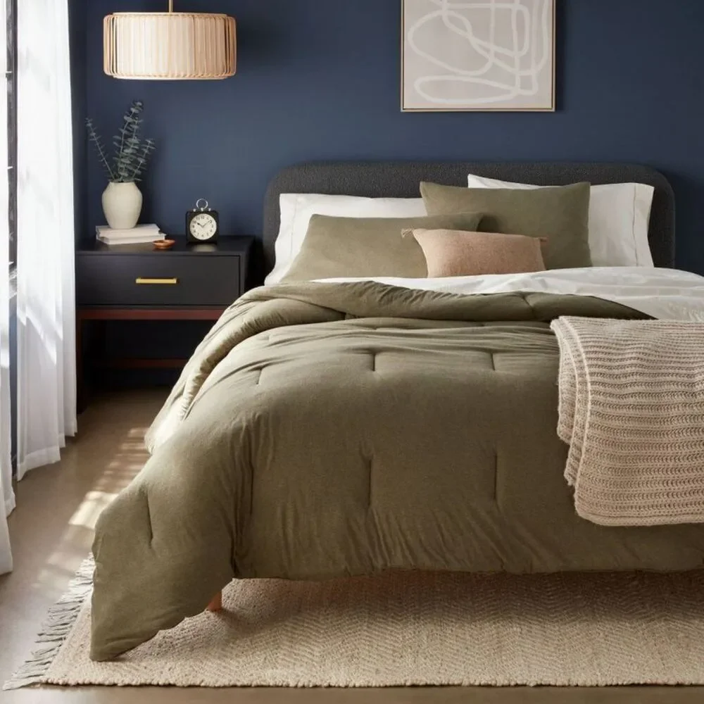 3pc King Knitted Jersey Comforter Set - Dark Olive Green Heather
